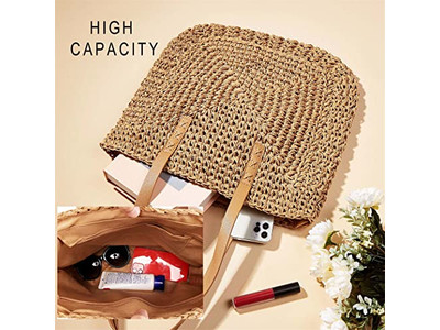 Borsa Cesto di Paglia Nera Stampa Personalizzata Stile Francese Spiaggia Eco-Friendly Nastro