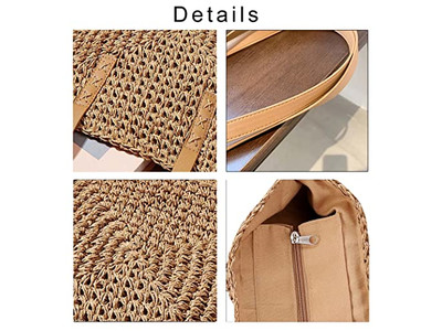 Borsa Cesto di Paglia Nera Stampa Personalizzata Stile Francese Spiaggia Eco-Friendly Nastro