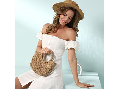 Borsa di Paglia Colorata Cestino da Spiaggia Intrecciato Tote Fatto a Mano Malaysia Messicano