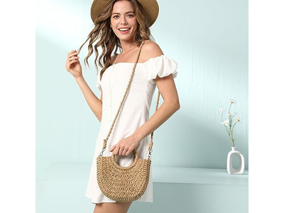 Borsa di Paglia Colorata Cestino da Spiaggia Intrecciato Tote Fatto a Mano Malaysia Messicano