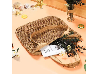 Borsa di Paglia di Cotone Cesto Fiori Perline Borse Basiche Tela Boho Borsa a Barile