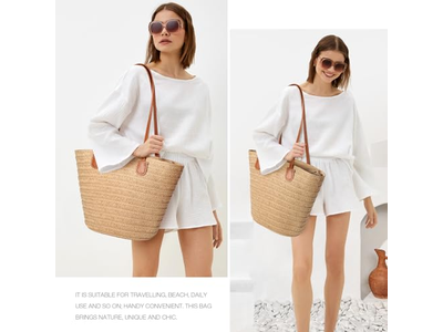 Borsa di Paglia con Patta con Mais Finto Fiocco Carino Borse Boho Eco per Paglia Iuta Bambini