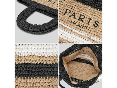 Borsa di paglia a semicerchio Personalizzata Ricamata Borse Boho Francesi Bambini a Righe