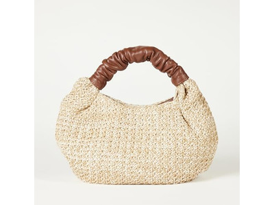 Borsa di Paglia a Mezzaluna Tote Libro Realizzata in 2 Pezzi Clutch Fiocco Decorato Mano