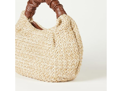 Borsa di Paglia a Mezzaluna Tote Libro Realizzata in 2 Pezzi Clutch Fiocco Decorato Mano