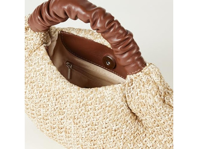 Borsa di Paglia a Mezzaluna Tote Libro Realizzata in 2 Pezzi Clutch Fiocco Decorato Mano