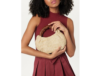 Borsa di Paglia a Mezzaluna Tote Libro Realizzata in 2 Pezzi Clutch Fiocco Decorato Mano