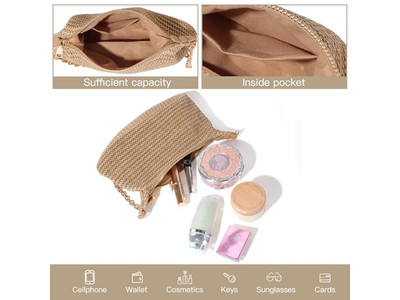 Borsa di Paglia all'Uncinetto Carta Clutch Catena Piccola Borse Bohemienne Cucite a Mano