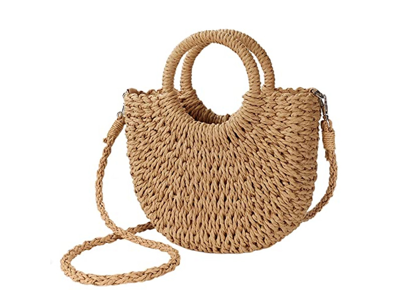 Borsa di Paglia di Nicchia Borse di Palma Carta Perla Telefono Semplice Rattan Forma Rotonda Guscio Piccolo