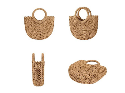 Borsa di Paglia di Nicchia Borse di Palma Carta Perla Telefono Semplice Rattan Forma Rotonda Guscio Piccolo