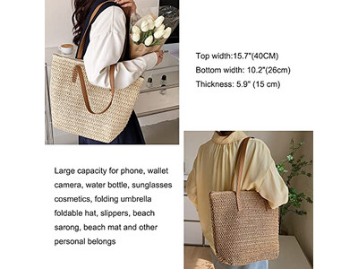 Borsa di Paglia Semplice di Moda Paglia di Grano Borsa per Ragazza Tote Foderata Fiori Colorati per Bambini