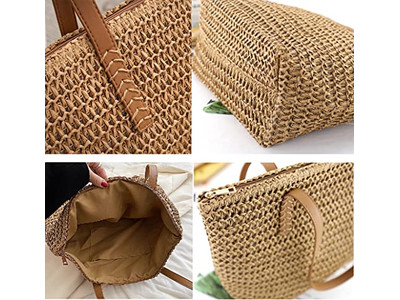 Borsa di Paglia Semplice di Moda Paglia di Grano Borsa per Ragazza Tote Foderata Fiori Colorati per Bambini