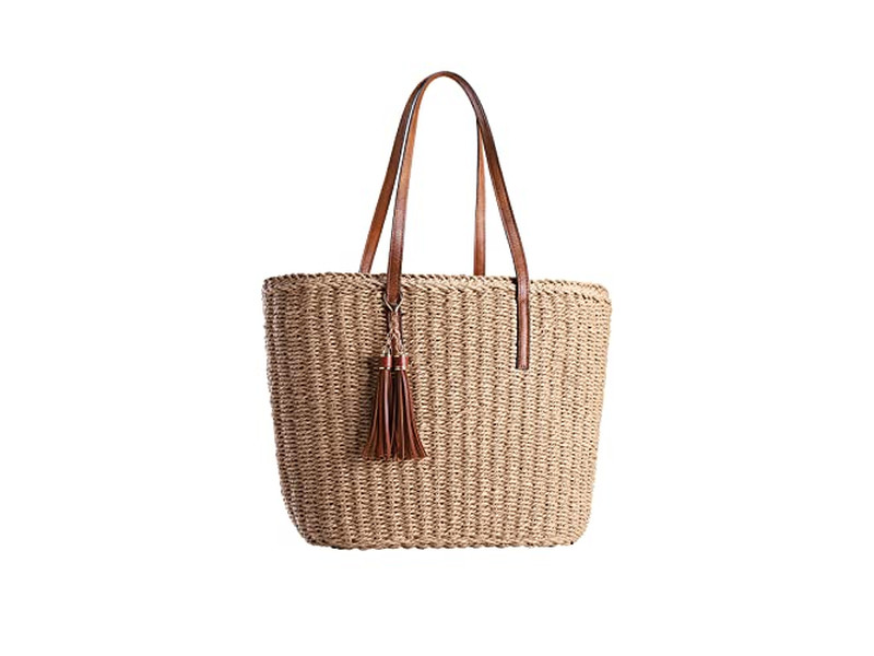 Borsa di Paglia Sorriso Tracolla 1 MOQ Vuota Marrone Artigianato Verde Stampa India Retro Donne