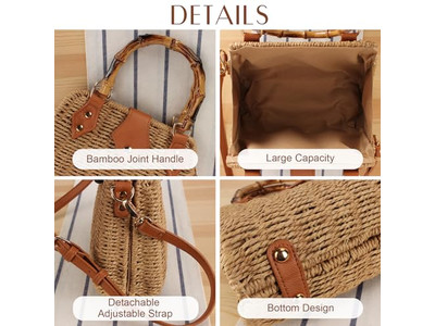 Borsa di Paglia Palm Beach Tote di Carta Rotonda Boho Borse di Mare