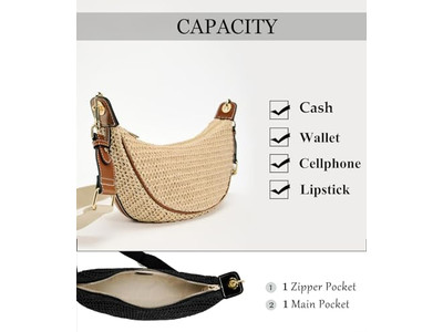 Borsa di paglia con tracolla di perle e conchiglie per la spiaggia