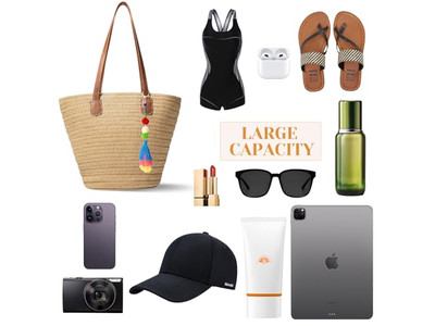 Borsa di paglia Donna Tappetino Borsa da spiaggia Tote Set intrecciato di iuta