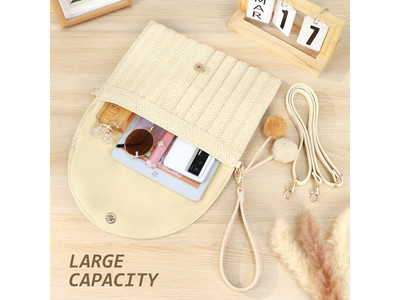 Borsa di Paglia Intrecciata Borsetta per Telefono Borse Estate Tessitura Righe Tendenza Intrecciata