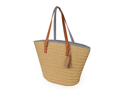 Borsa a Mano di Paglia per Donna Borsa da Spiaggia di Grano Borse Boho Intrecciate per Donna Manico in Legno