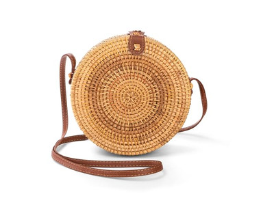 Borsa di paglia intrecciata di carta Nera Rotonda di Rattan Naturale Bali Logo Personalizzato